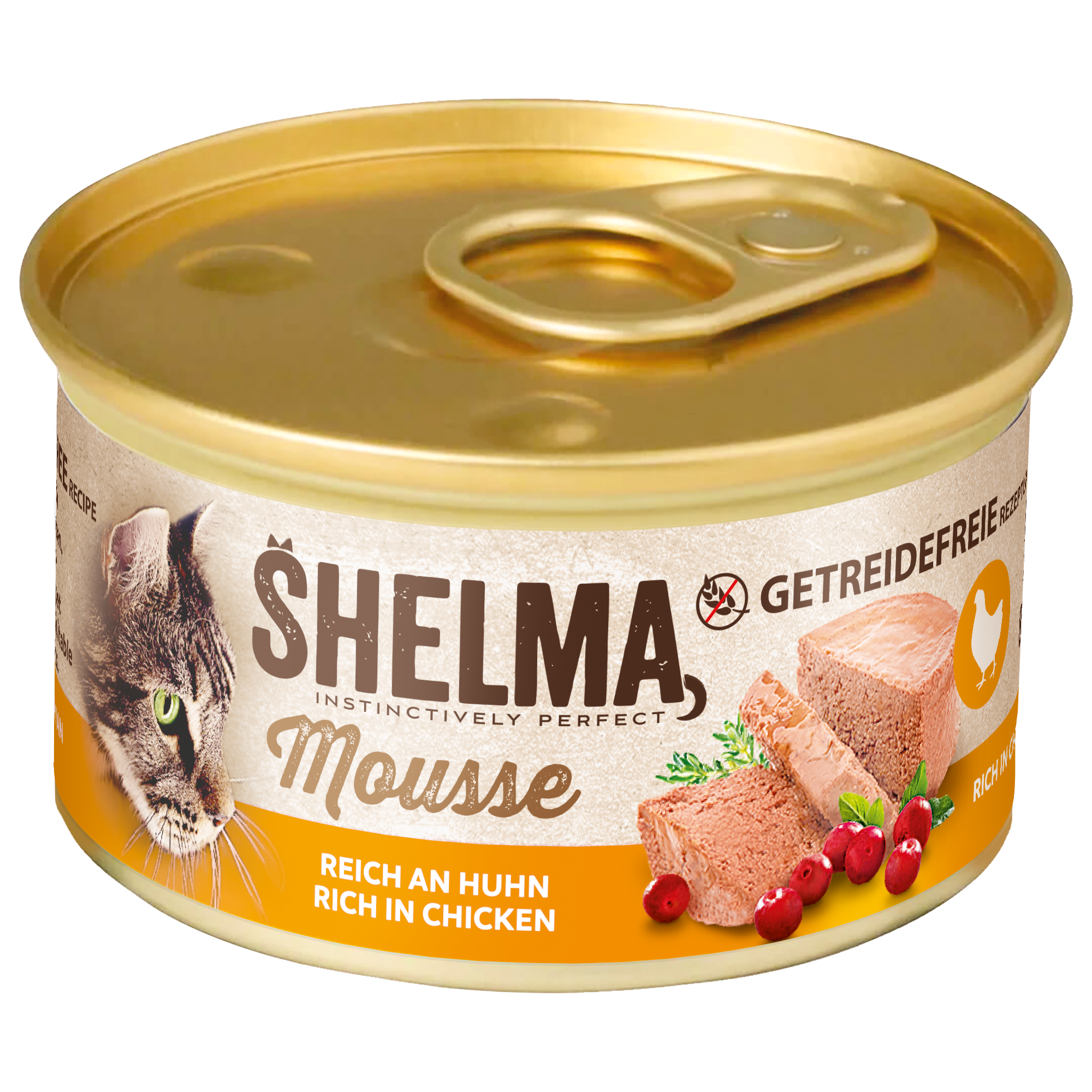 Mousse for cats rich in chicken with cranberry and thyme